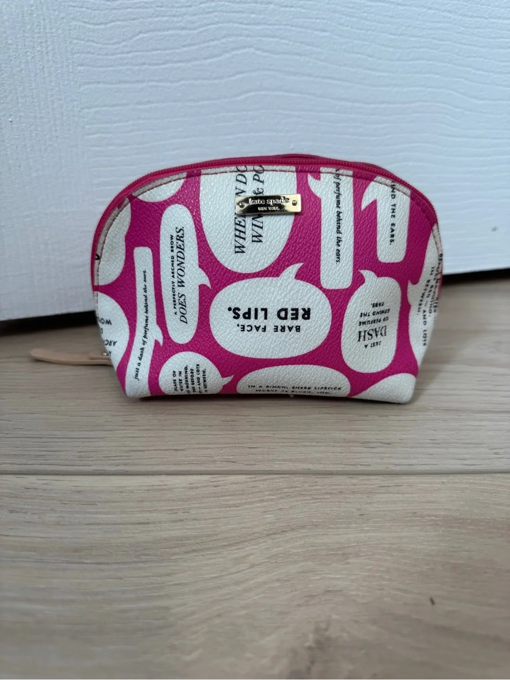 kate spade Pink and White Printed Cosmetic Pouch